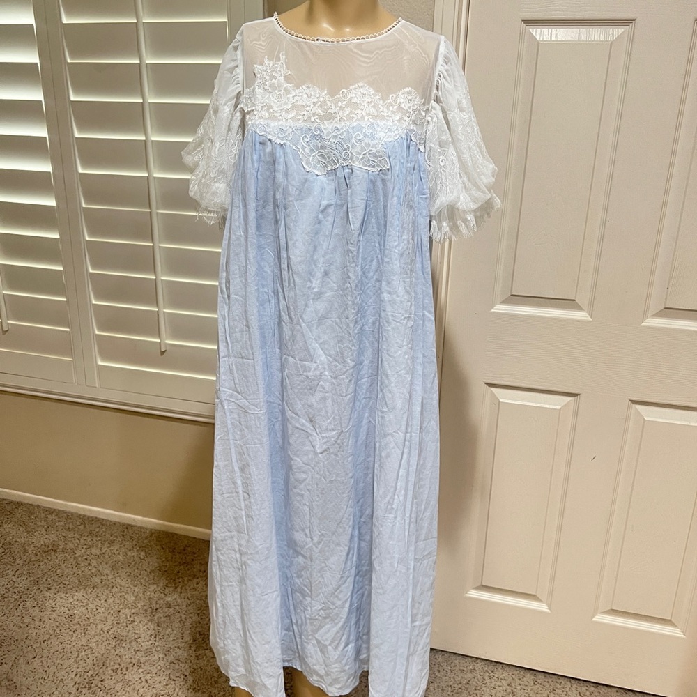 Power Blue cottagecore fairycore Cotton Dress Nightgown traditional wife Medium - Picture 2 of 10